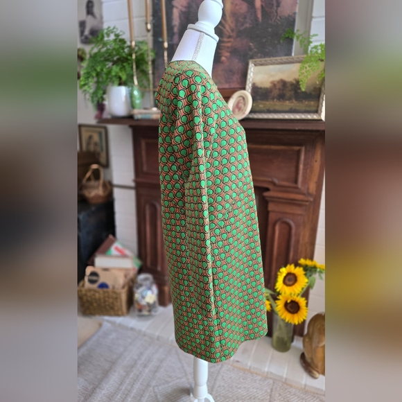 Maeve Anthropologie Mini Shift Dress Green/Orange Mod Jacquard Cutout Back Small - Picture 6 of 9